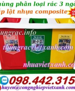 Thùng phân loại rác 3 ngăn nắp lật nhựa composite