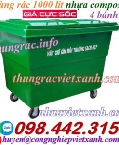 Thùng rác 1000 lít nhựa composite 4 bánh xe
