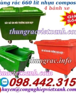 Thùng rác 660 lít nhựa composite 4 bánh xe