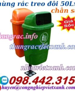 Thùng rác composite treo đôi 50Lx2 chân sắt