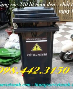 Thùng Rác Y Tế 240 Lít Màu Đen Đựng Rác Nguy Hại