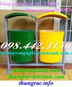 Thùng phân loại rác 2 ngăn mái che nhựa composite