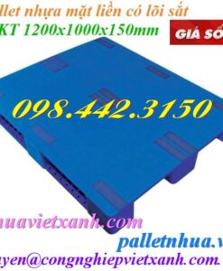 Pallet nhựa mặt liền 1200x1000x150mm có lõi sắt - màu xanh