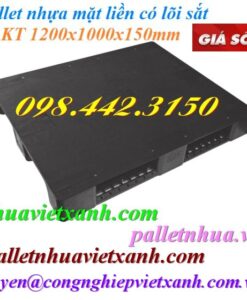 Pallet nhựa mặt liền 1200x1000x150mm có lõi sắt - màu đen