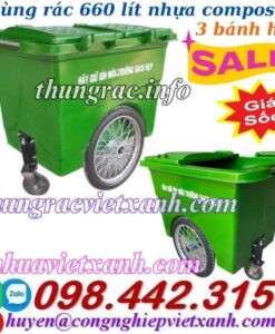 Thùng rác 660 lít nhựa composite 3 bánh hơi