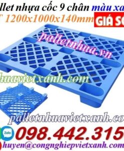 Pallet cốc 9 chân 1200x1000x140mm màu xanh dương