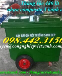 Thùng rác 480 lít nhựa composite 3 bánh đặc