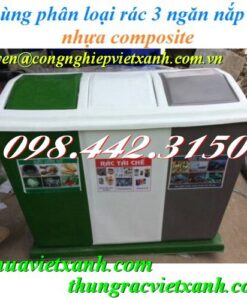 Thùng rác 3 ngăn nắp lật nhựa composite