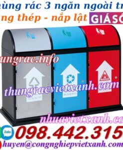 Thùng rác 3 ngăn nắp lật thép