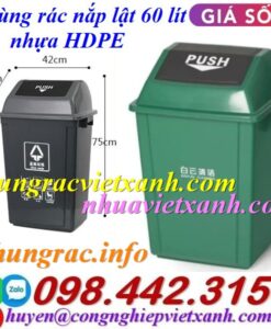 Thùng rác 60 lít nắp lật nhựa HDPE