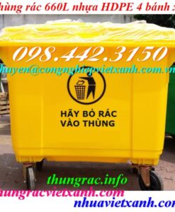 Thùng rác 660 Lít nhựa HDPE 4 bánh xe màu vàng