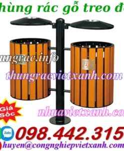 Thùng rác gỗ treo đôi ngoài trời