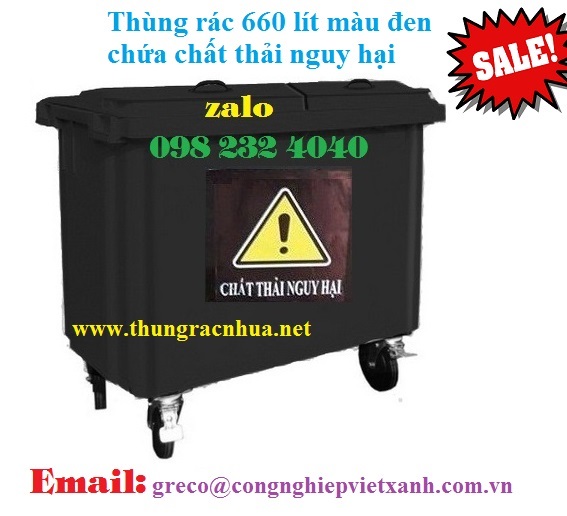 Thùng rác 660 lít màu đen chứa chất thải nguy hại