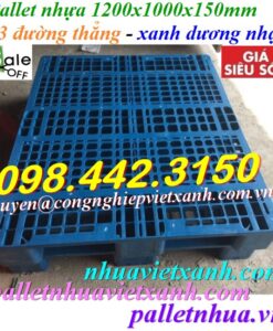 Pallet nhựa 1200x1000x150mm 3 đường thẳng - xanh nhạt
