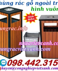 Thùng rác gỗ ngoài trời hình vuông