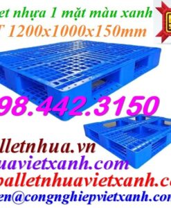 Pallet nhựa 1200x1000x150mm - xanh dương - nhựa nguyên sinh PL121015ĐT-NS
