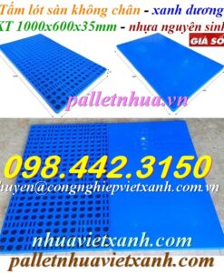 Tấm lót sàn không chân 1000x600x35mm - xanh dương - nhựa nguyên sinh