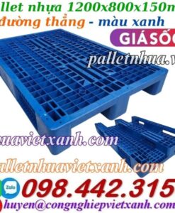 Pallet nhựa 1200x800x150mm 3 đường thẳng - màu xanh
