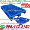 Pallet nhựa 1200x800x150mm 3 đường thẳng - xanh dương - nhựa nguyên sinh