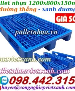 Pallet nhựa 1200x800x150mm 3 đường thẳng - xanh dương - nhựa nguyên sinh