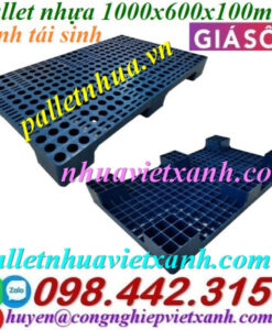 Pallet nhựa kê hàng 1000x600x100mm màu xanh