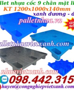 Pallet nhựa cốc 9 chân 1200x1000x140mm mặt liền