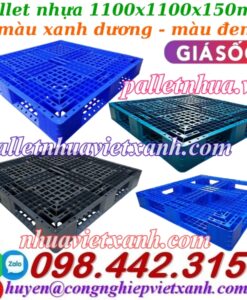 Pallet nhựa 1100x1100x150mm - màu xanh dương và đen