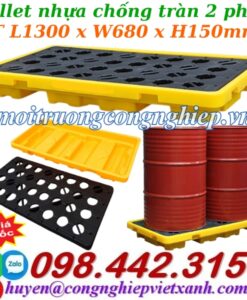 Pallet nhựa chống tràn 2 phuy 1300x680x150mm