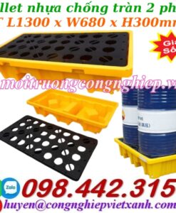 Pallet nhựa chống tràn 2 phuy 1300x680x300mm
