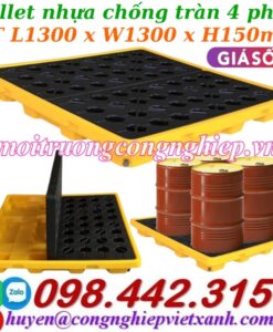 Pallet nhựa chống tràn 4 phuy 1300x1300x150mm
