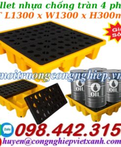 Pallet nhựa chống tràn 4 phuy 1300x1300x300mm