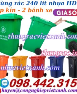 Thùng rác 240 lít nắp kín nhựa HDPE