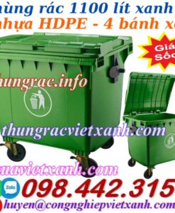 Thùng rác 1100 lít nhựa HDPE 4 bánh xe