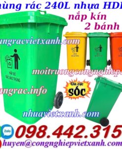 Thùng rác 240L nắp kín nhựa HDPE
