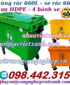 Xe gom rác 660 lít nhựa HDPE 4 bánh xe