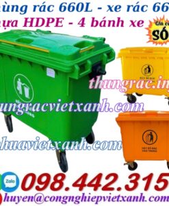 Thùng rác 660 lít nhựa HDPE 4 bánh xe TR660