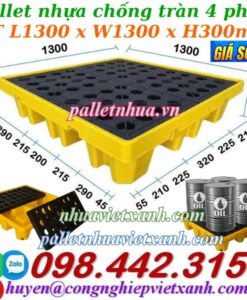 Pallet nhựa chống tràn dầu – hóa chất 4 phuy - 1300x1300x300mm