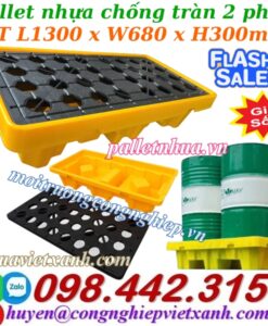 Pallet nhựa chống tràn dầu - hóa chất 2 phuy - 1300x680x300mm