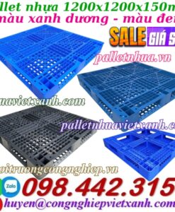 Pallet nhựa 1200x1200x150mm - màu xanh dương và đen