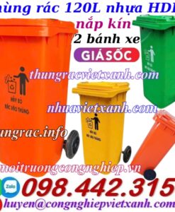 Thùng rác 120 lít nắp kín nhựa HDPE TR120