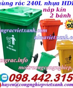 Thùng rác 240L nắp kín nhựa HDPE TR240
